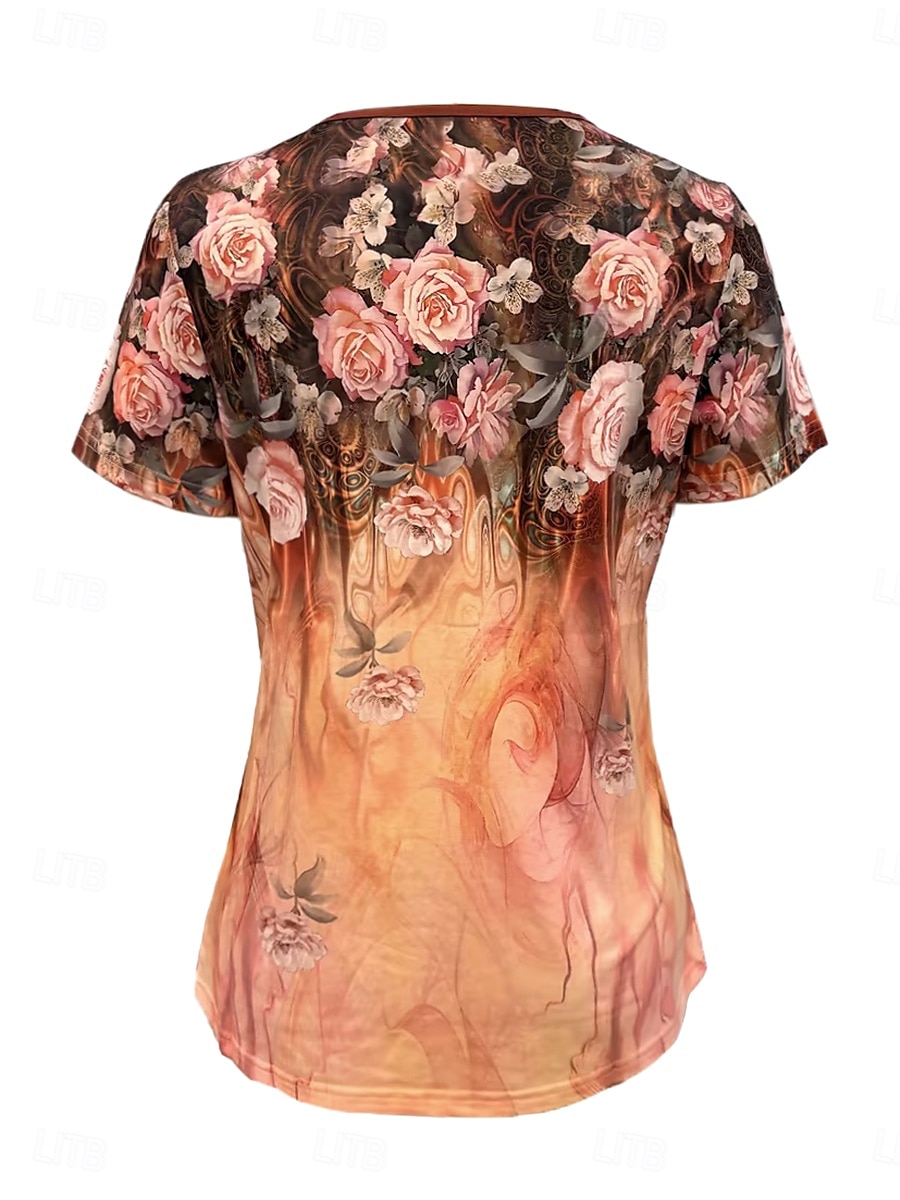 Ombre Floral Button Short Sleeve Tee